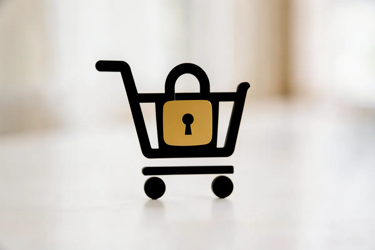 Um ícone de carrinho de compras com um cadeado