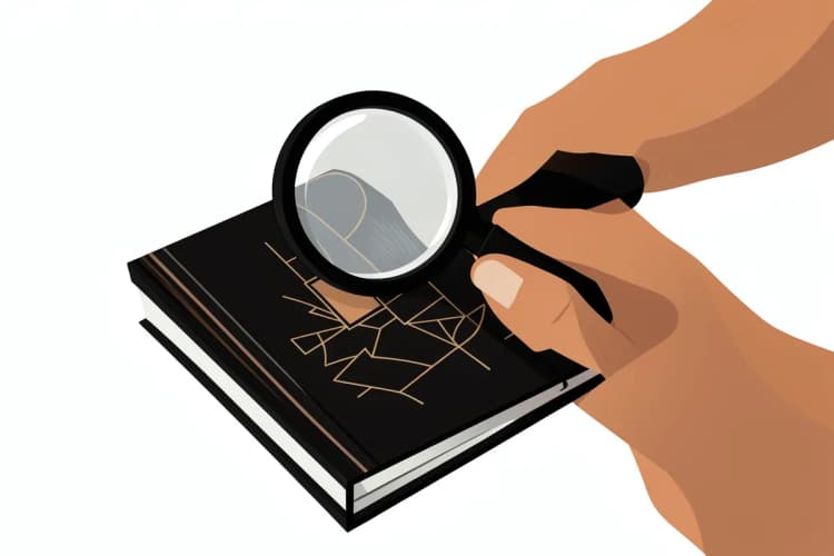 Mão segurando uma lupa sobre um documento com gráficos.