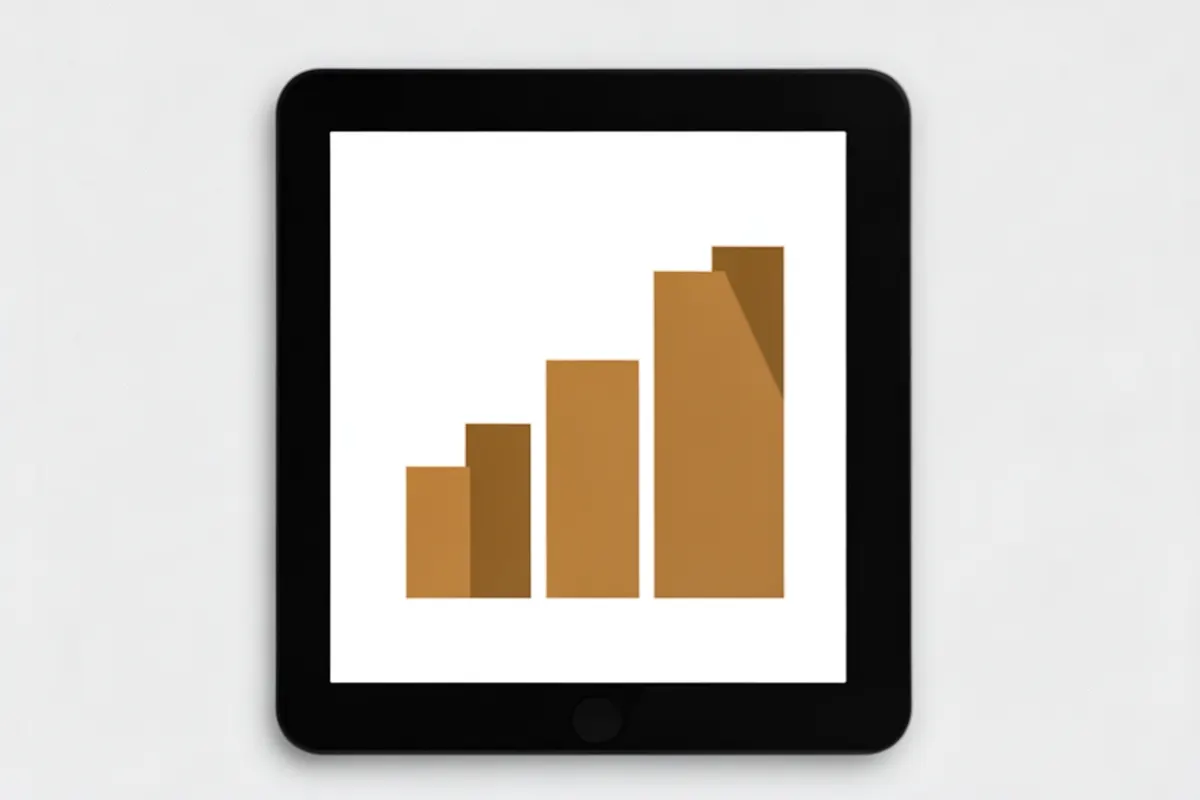 Gráfico de barras ascendente em um tablet.