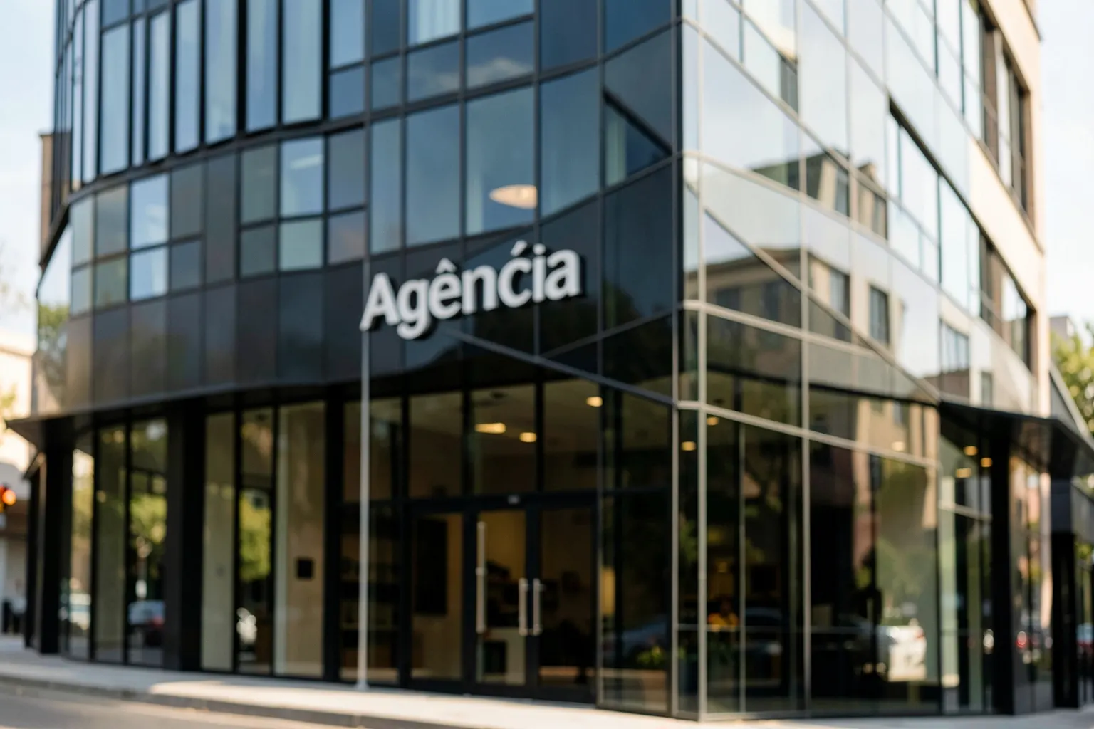 Fachada de prédio comercial moderno com o nome "Agência" em destaque.
