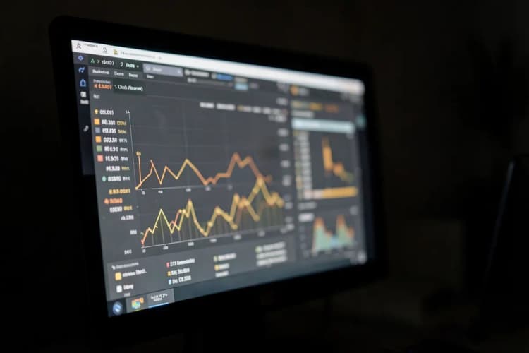 Tela de computador exibindo um software de análise com gráficos e dados.