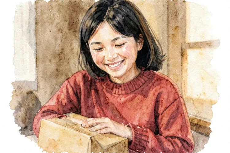 Um cliente satisfeito recebendo um pacote com um sorriso.