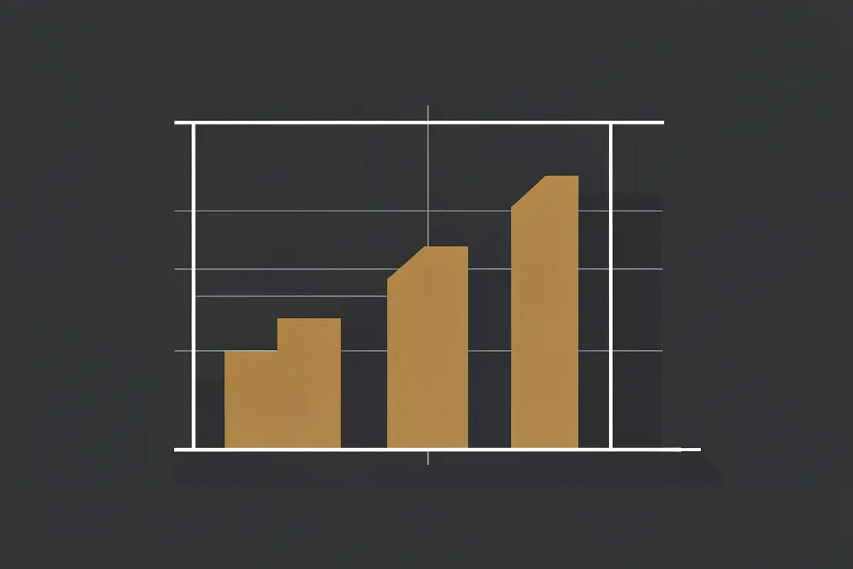 Gráfico de barras mostrando o crescimento de receita de uma empresa ao longo do tempo.