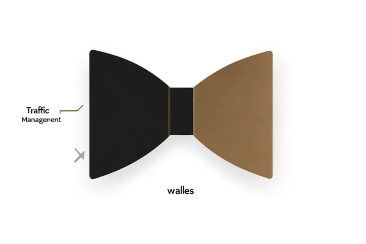 Diagrama de um nó de gravata borboleta com setas indicando fluxo de dados.
