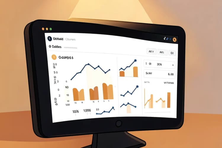 Tela de computador exibindo um painel de CRM com gráficos de vendas e dados de clientes.