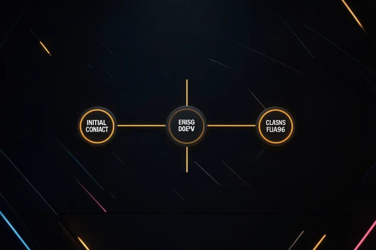 Uma ilustração de um processo de vendas com etapas claras, desde o contato inicial até o fechamento.