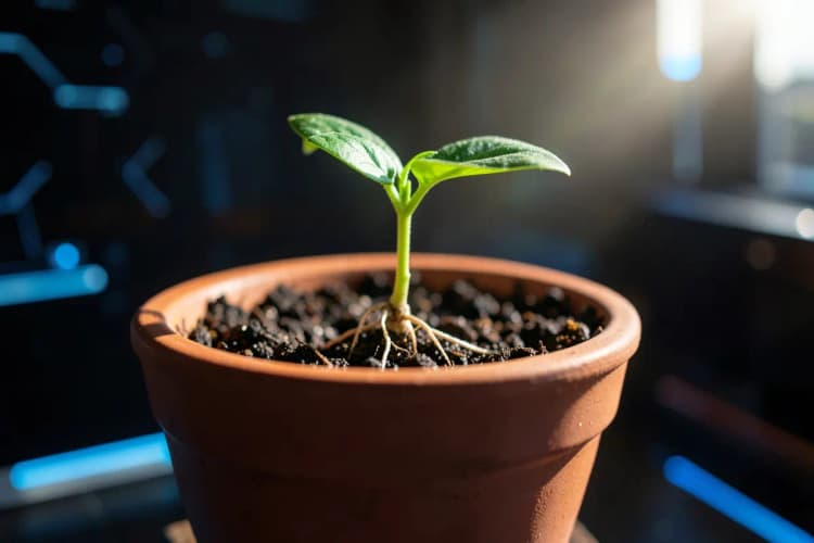 Uma planta crescendo em um vaso, simbolizando a otimização do funil de vendas.