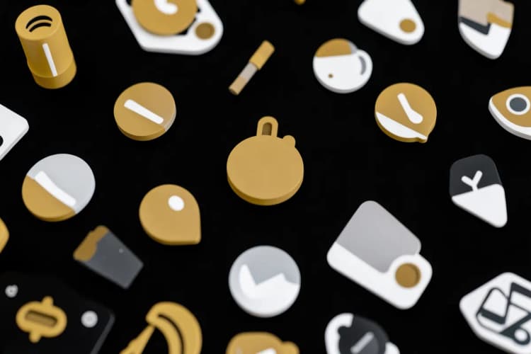 Uma coleção de ícones de ferramentas digitais e de IA organizados em um padrão abstrato.