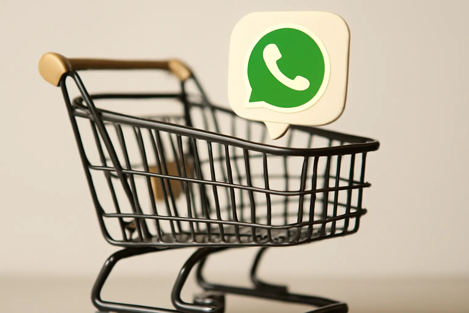 Carrinho de compras vazio com um ícone de balão de fala do WhatsApp saindo dele