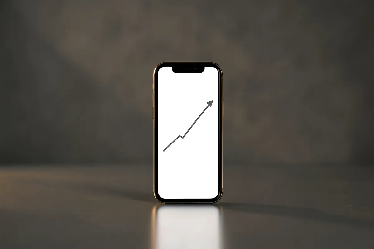 Um celular exibindo o logo do TikTok com um gráfico de crescimento subindo ao lado.