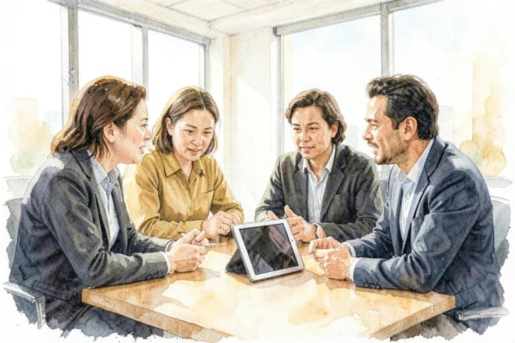 Equipe em reunião discutindo um projeto.