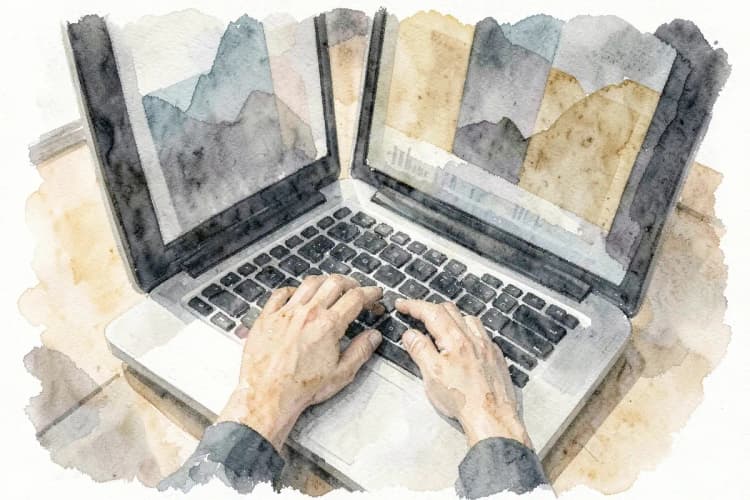 Pessoa trabalhando em um laptop com gráficos na tela, simbolizando gestão de e-commerce.